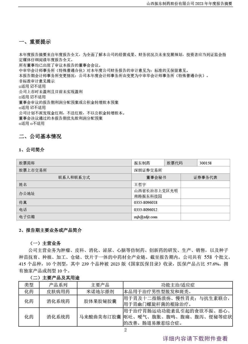 一定发制药,一定发,300158,年度报告,年度报告摘要